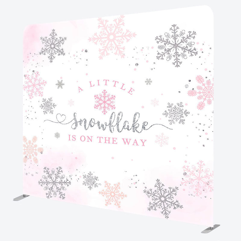 Lofaris Pink Silver Snowflake Baby Shower Square Backdrop