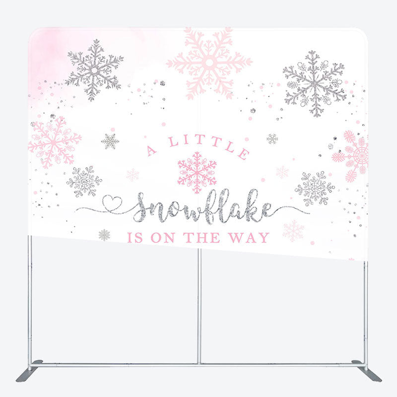 Lofaris Pink Silver Snowflake Baby Shower Square Backdrop