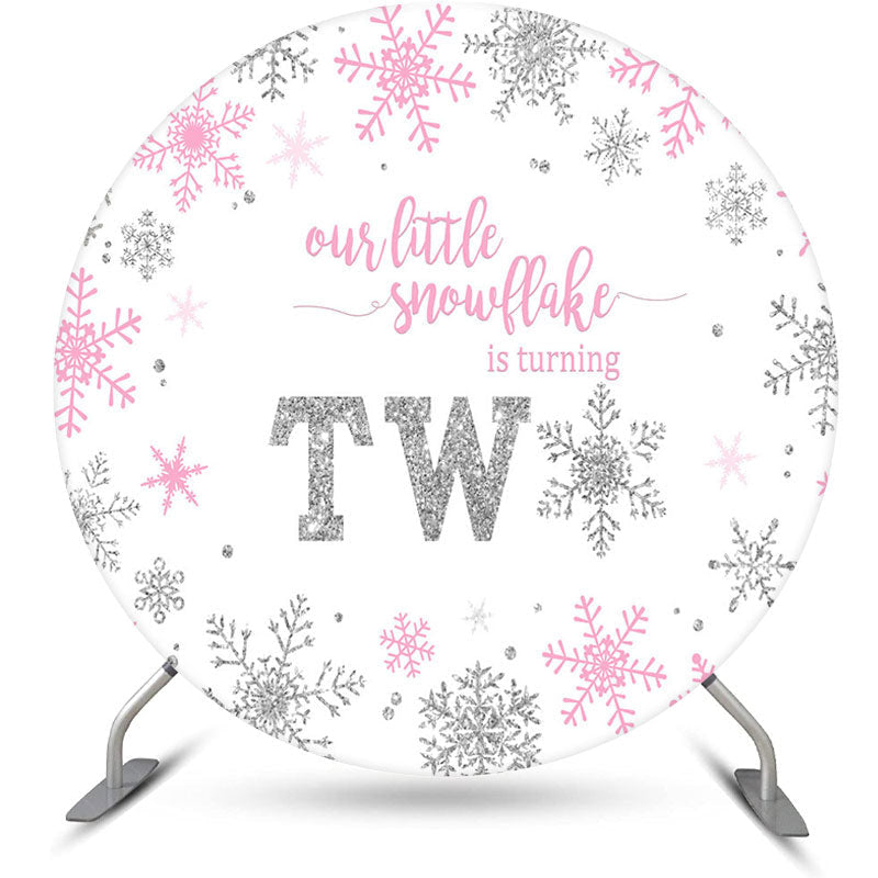 Lofaris Pink Silver Snowflake Round 2nd Birthday Backdrop