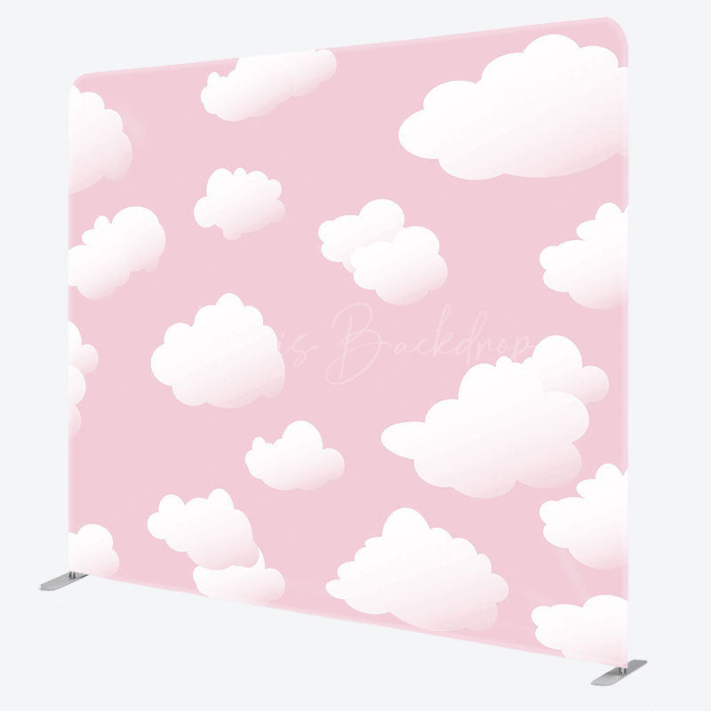 Lofaris Pink Sky Clouds Baby Shower Square Tension Backdrop