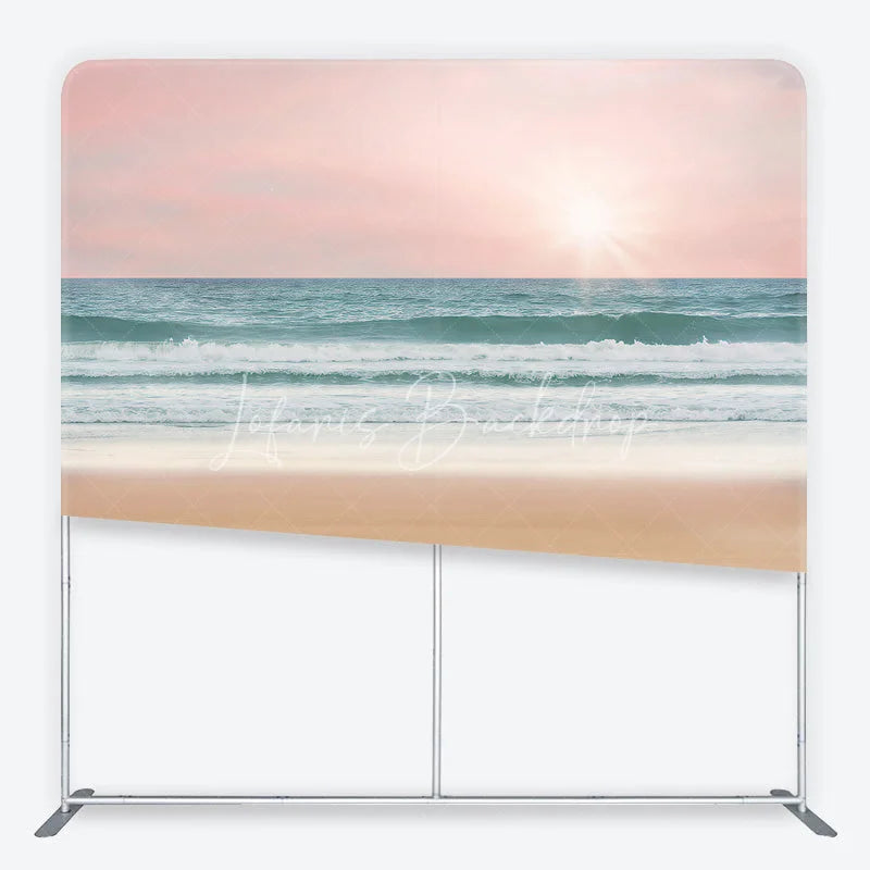Lofaris Pink Sky Ocean Waves and Sandy Beach Square Double-Sided Backdrop Tranquil Summer Photography Prop