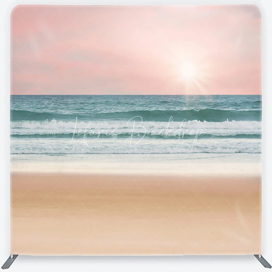 Lofaris Pink Sky Ocean Waves and Sandy Beach Square Double-Sided Backdrop Tranquil Summer Photography Prop