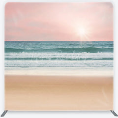 Lofaris Pink Sky Ocean Waves and Sandy Beach Square Double-Sided Backdrop Tranquil Summer Photography Prop