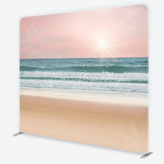 Lofaris Pink Sky Ocean Waves and Sandy Beach Square Double-Sided Backdrop Tranquil Summer Photography Prop