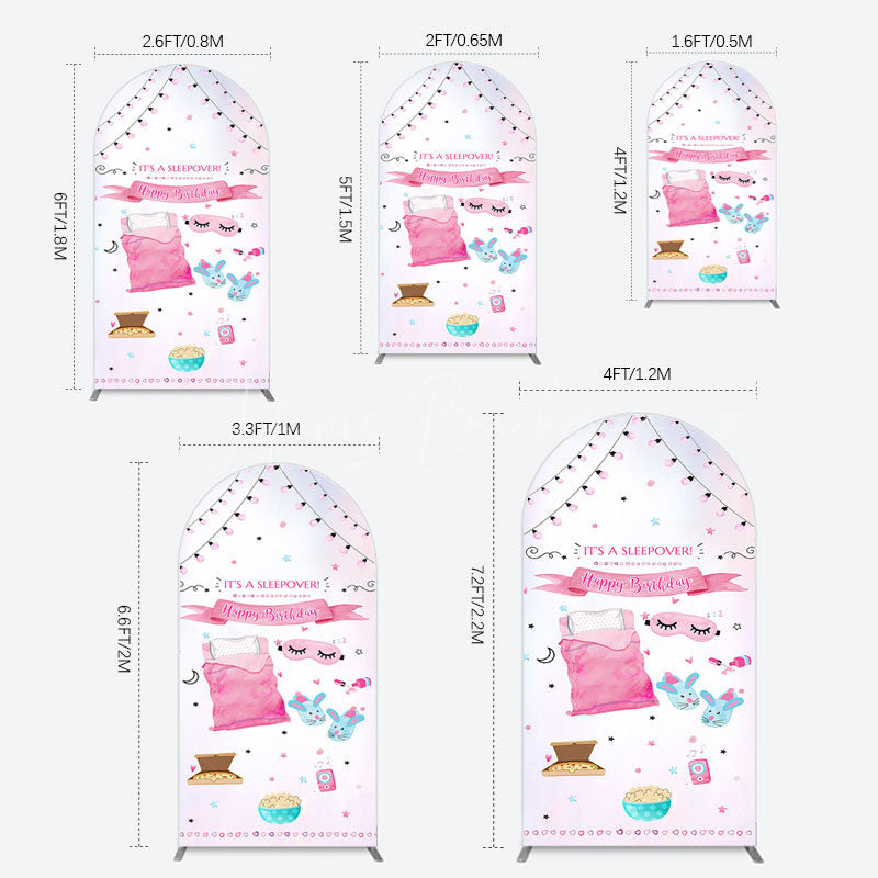 Lofaris Pink Sleepover Night Sweet Birthday Arch Backdrop
