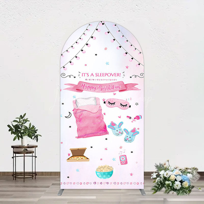 Lofaris Pink Sleepover Night Sweet Birthday Arch Backdrop