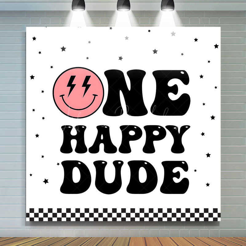 Lofaris Pink Smiley Face One Happy Dude Birthday Backdrop