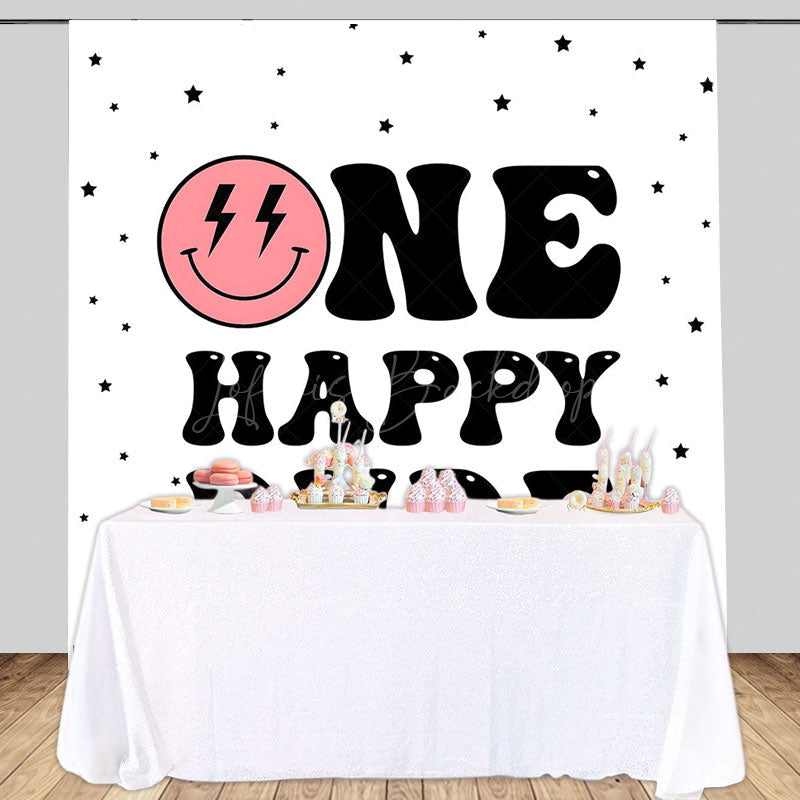 Lofaris Pink Smiley Face One Happy Dude Birthday Backdrop