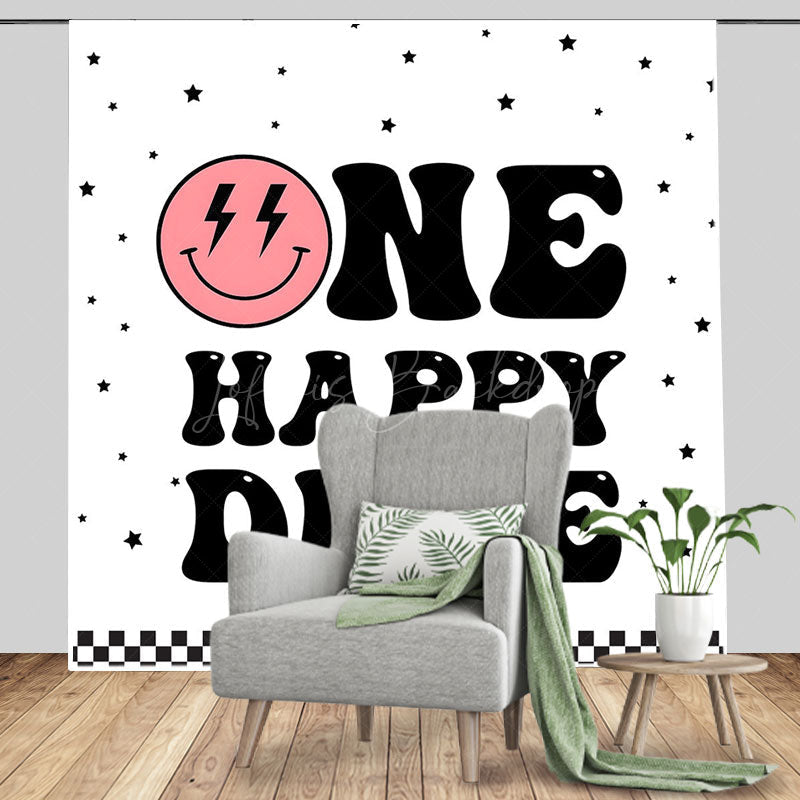 Lofaris Pink Smiley Face One Happy Dude Birthday Backdrop