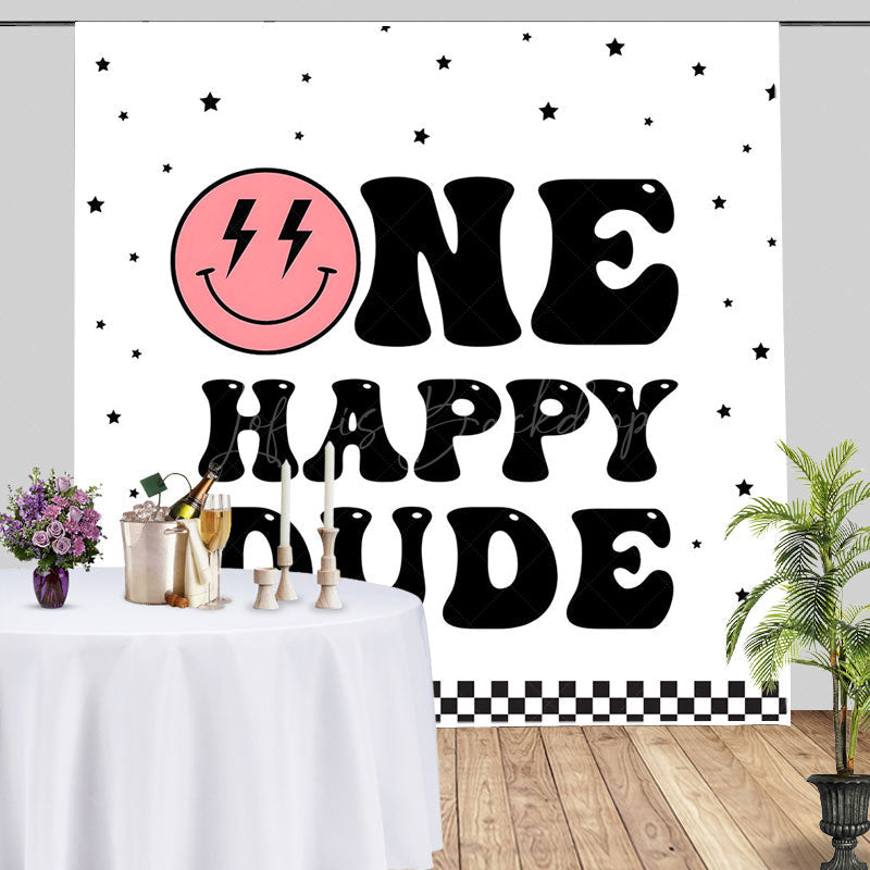 Lofaris Pink Smiley Face One Happy Dude Birthday Backdrop