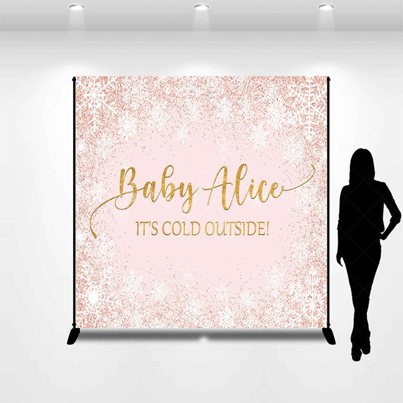 Lofaris Pink Snowflake Custom Name Baby Shower Backdrop