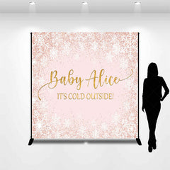Lofaris Pink Snowflake Custom Name Baby Shower Backdrop