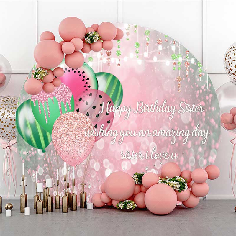 Lofaris Pink Sparkle Bokeh Melon Balloons Round Backdrop