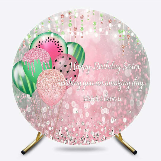 Lofaris Pink Sparkle Bokeh Melon Balloons Round Backdrop