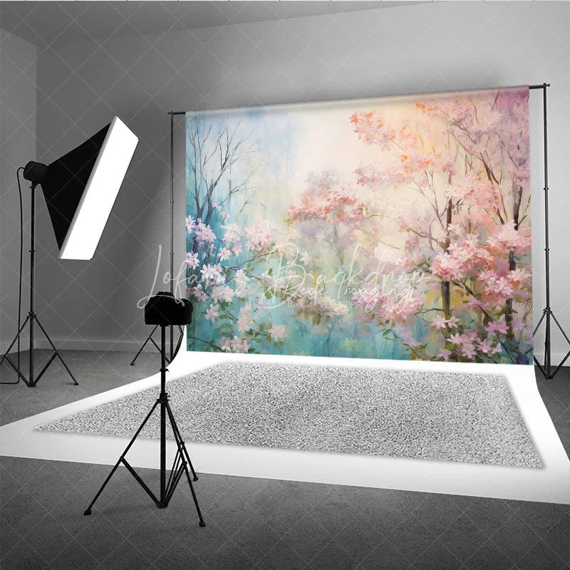 Lofaris Pink Spring Blossom Floral Backdrop Dreamy Forest Flower Tree Oil Painting Background Nature Photography Prop