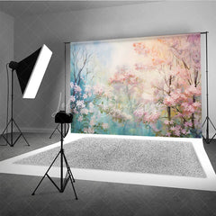 Lofaris Pink Spring Blossom Floral Backdrop Dreamy Forest Flower Tree Oil Painting Background Nature Photography Prop