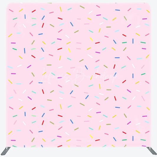 Lofaris Pink Sprinkles Double-Sided Tension Fabric Backdrop Fun Donut Party Theme Dessert Table Photo Booth Decor