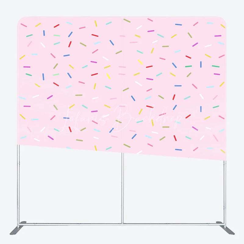Lofaris Pink Sprinkles Double-Sided Tension Fabric Backdrop Fun Donut Party Theme Dessert Table Photo Booth Decor
