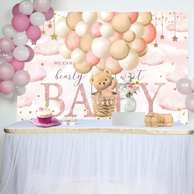 Lofaris Pink Starry Night Balloons Bear Baby Shower Backdrop