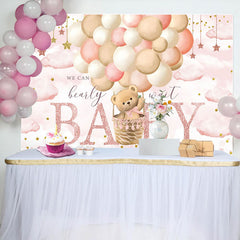 Lofaris Pink Starry Night Balloons Bear Baby Shower Backdrop