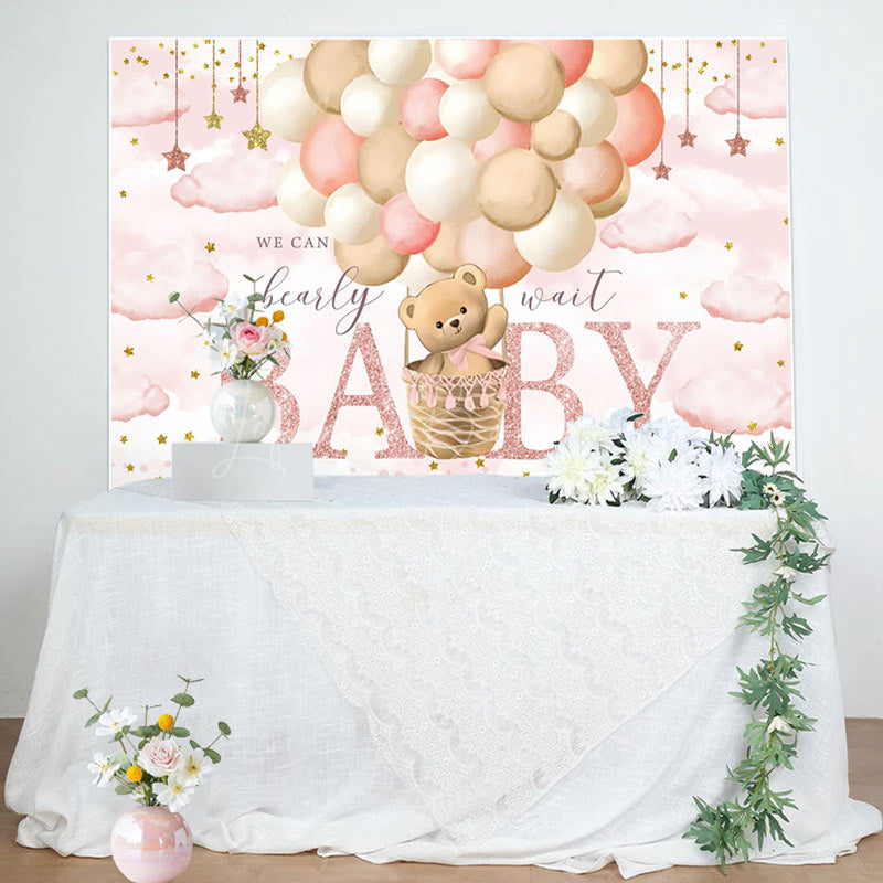 Lofaris Pink Starry Night Balloons Bear Baby Shower Backdrop