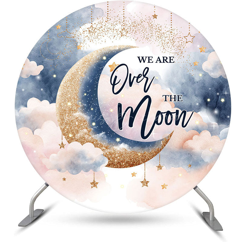 Lofaris Pink Starry Night Moon Round Baby Shower Backdrop
