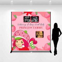 Lofaris Pink Strawberry Custom Name Photo Baby Shower Backdrop