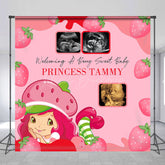 Lofaris Pink Strawberry Custom Name Photo Baby Shower Backdrop