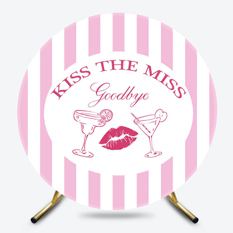 Lofaris Pink Stripe Kiss The Miss Round Bridal Shower Backdrop