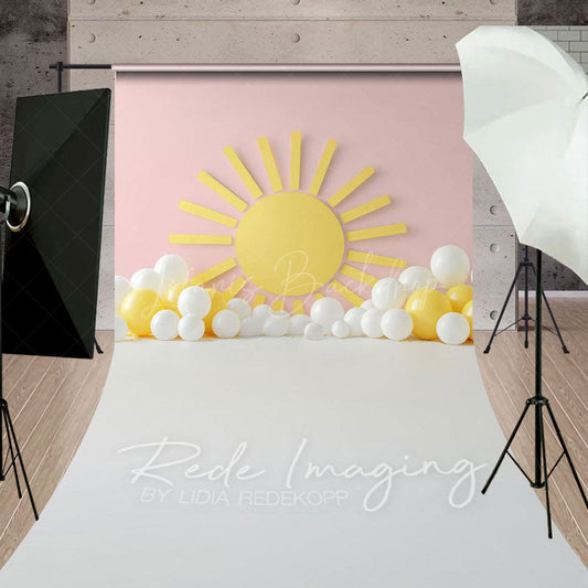 Lofaris Pink Sun Balloons Summer Cake Smash Sweep Backdrop