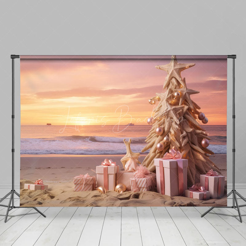 Lofaris Pink Sunrise Sky Beach Christmas In July Backdrop