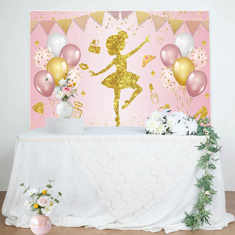 Lofaris Pink Sweet Balloon Ballerina Happy Birthday Backdrop