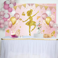 Lofaris Pink Sweet Balloon Ballerina Happy Birthday Backdrop