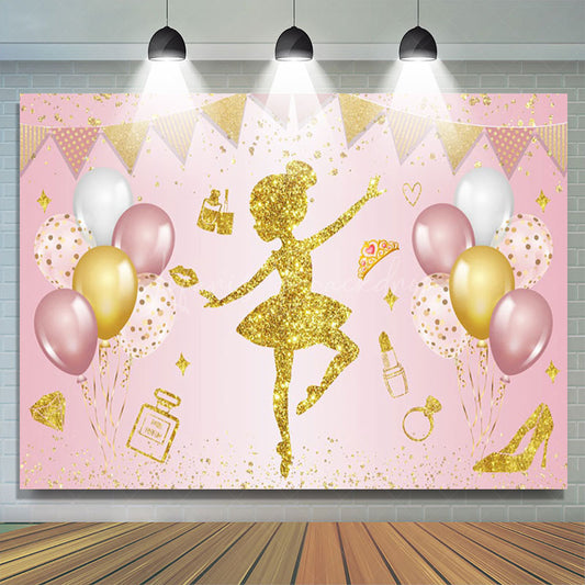 Lofaris Pink Sweet Balloon Ballerina Happy Birthday Backdrop