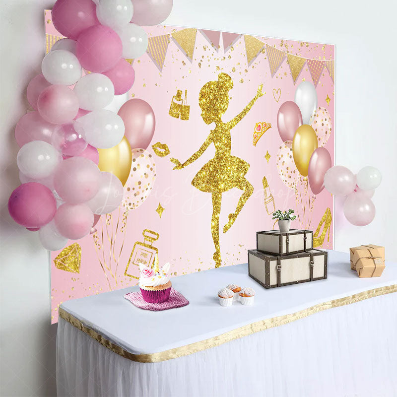 Lofaris Pink Sweet Balloon Ballerina Happy Birthday Backdrop