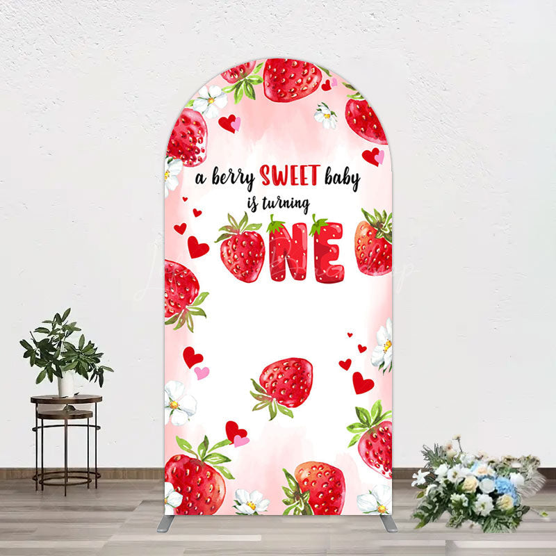 Lofaris Pink Sweet Berry Happy Firsty Birthday Arch Backdrop