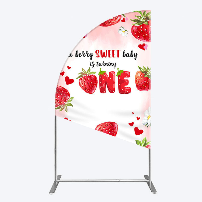 Lofaris Pink Sweet Berry Happy Firsty Birthday Half Moon Arch Backdrop