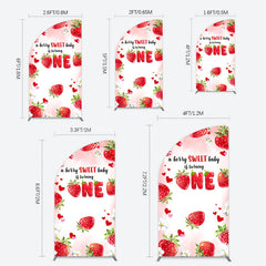 Lofaris Pink Sweet Berry Happy Firsty Birthday Half Moon Arch Backdrop
