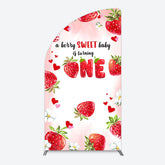 Lofaris Pink Sweet Berry Happy Firsty Birthday Half Moon Arch Backdrop