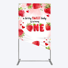 Lofaris Pink Sweet Berry Happy Firsty Birthday Rectangle Backdrop