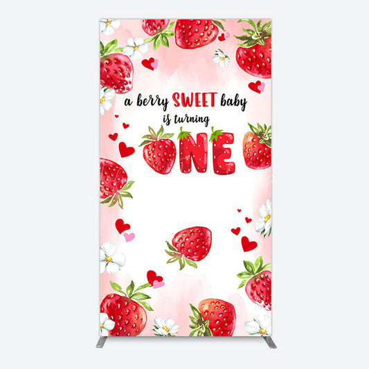 Lofaris Pink Sweet Berry Happy Firsty Birthday Rectangle Backdrop