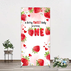 Lofaris Pink Sweet Berry Happy Firsty Birthday Rectangle Backdrop