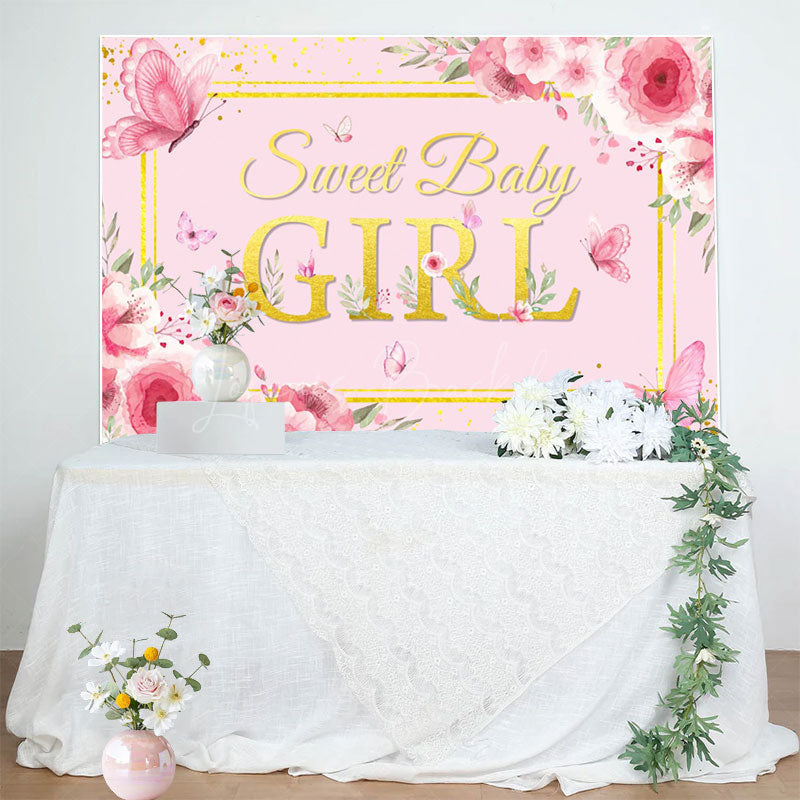 Lofaris Pink Sweet Butterfly Girl Baby Shower Backdrop
