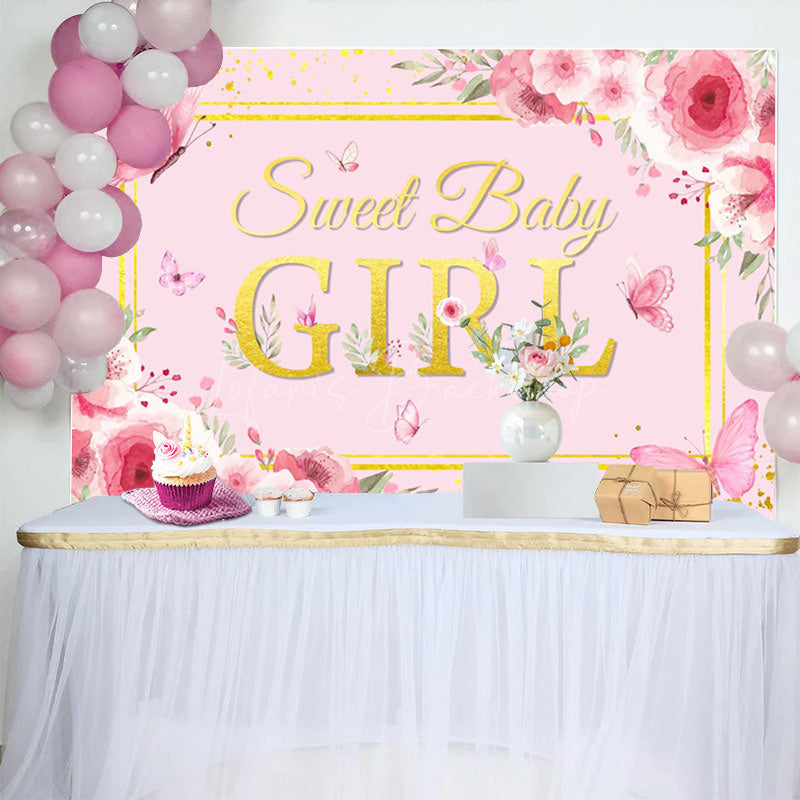 Lofaris Pink Sweet Butterfly Girl Baby Shower Backdrop