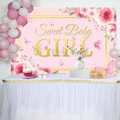 Lofaris Pink Sweet Butterfly Girl Baby Shower Backdrop