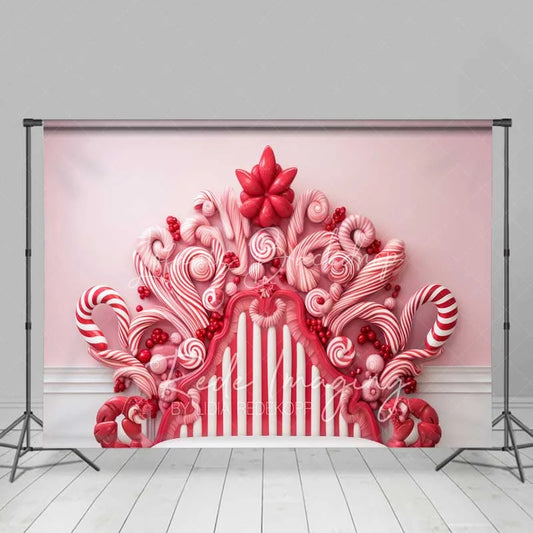 Lofaris Pink Sweet Fantasy Backdrop Candy Swirl Headboard Pastel Wall Christmas Bed Photo Background