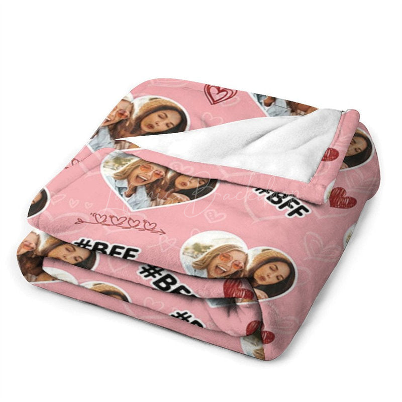 Lofaris Pink Sweet Heart Custom Photo Name Blanket