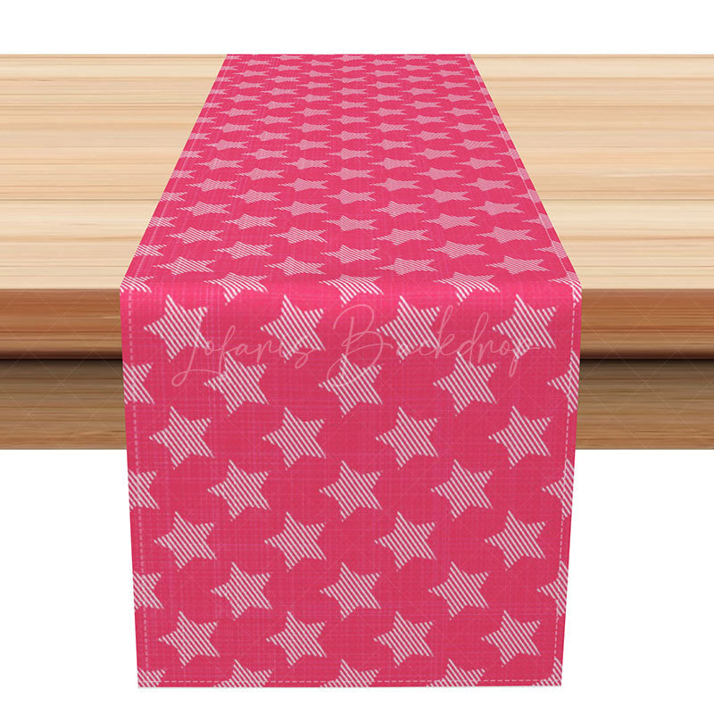 Lofaris Pink Table Runner with Abstract Stripes Stars and Lines for Modern Girls Room Party Decor
