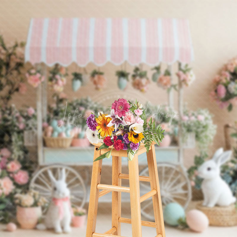 Lofaris Pink Trolley Rabbit Eggs Floral Easter Backdrop