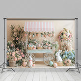 Lofaris Pink Trolley Rabbit Eggs Floral Easter Backdrop